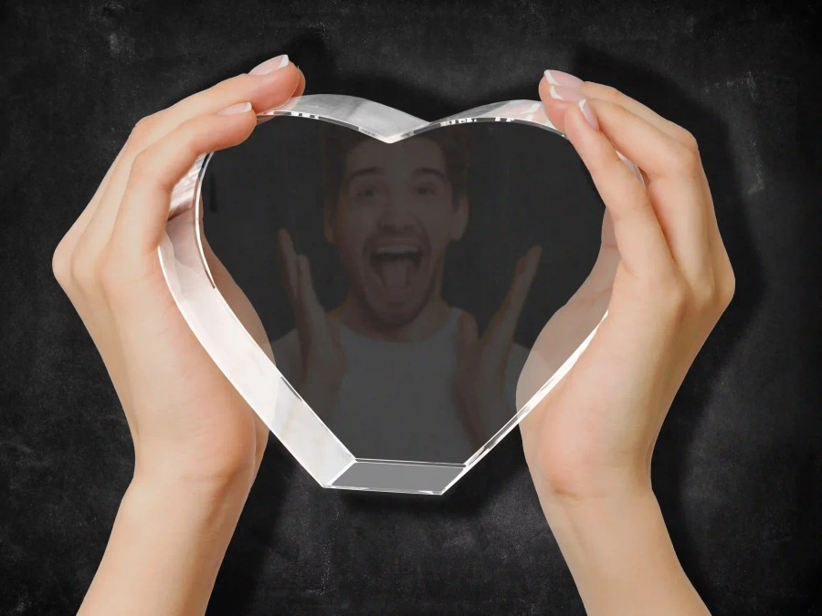 Glass heart with photo